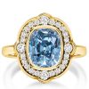Vintage Halo Cushion Cut Blue Engagement Ring - Sterling Silver