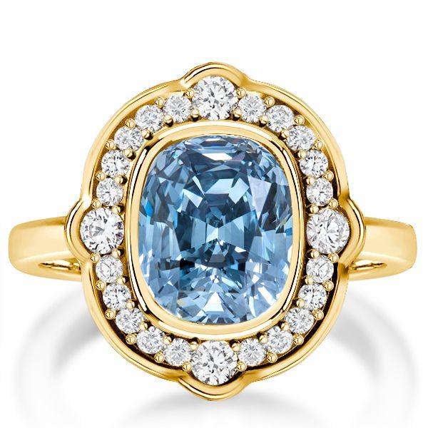 Vintage Halo Cushion Cut Blue Engagement Ring - Sterling Silver