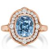 Vintage Halo Cushion Cut Blue Engagement Ring - Sterling Silver