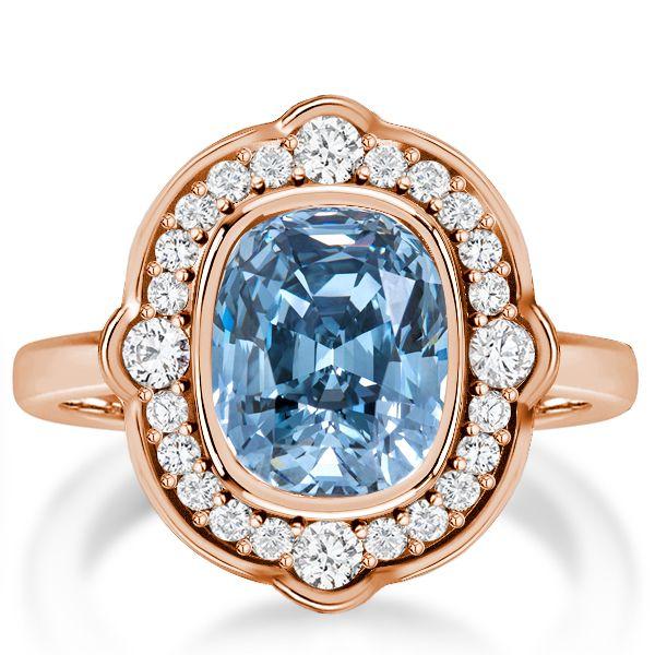 Vintage Halo Cushion Cut Blue Engagement Ring - Sterling Silver