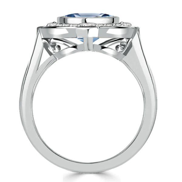 Vintage Halo Cushion Cut Blue Engagement Ring - Sterling Silver