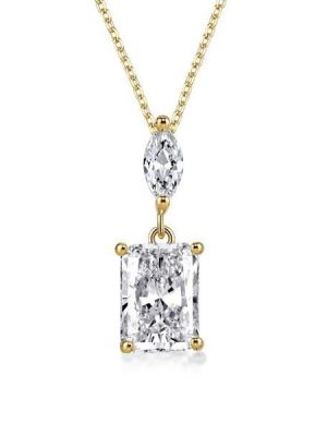 Radiant & Marquise Cut Pendant Necklace - 18K Gold Plated Sterling Silver