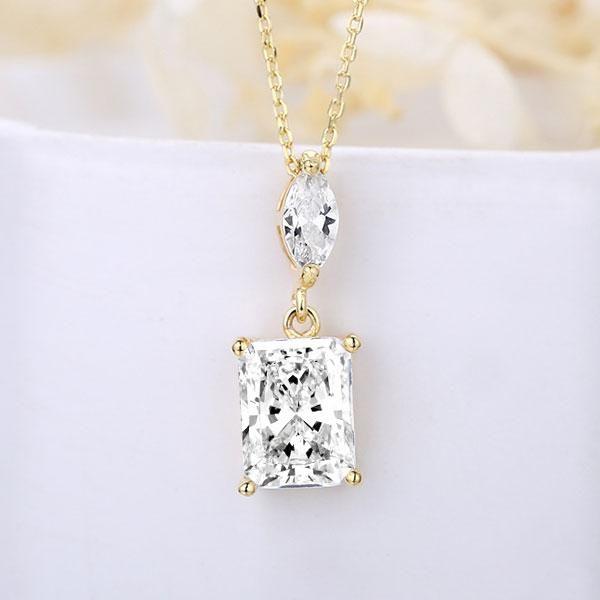 Radiant & Marquise Cut Pendant Necklace - 18K Gold Plated Sterling Silver