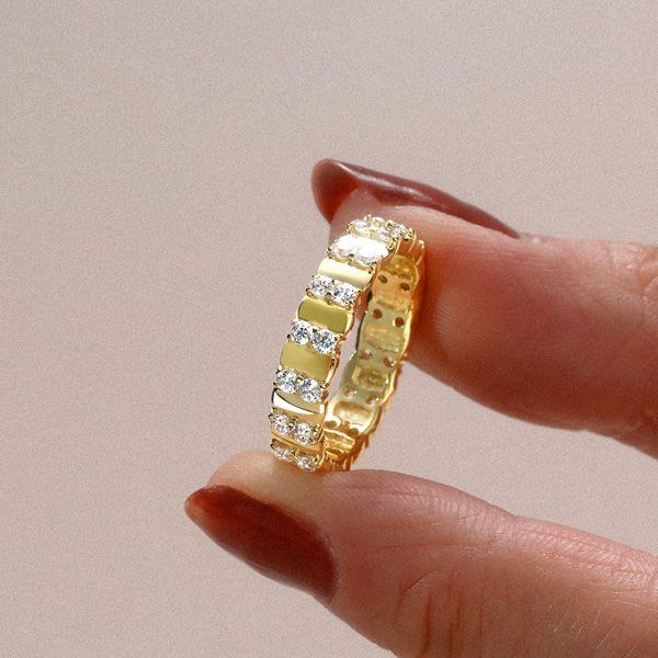 Double Row Eternity Band - 18K Gold Plated Sterling Silver Anniversary Ring