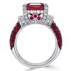 Emerald Cut Red Sapphire Engagement Ring | Two Tone Sterling Silver