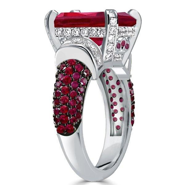 Emerald Cut Red Sapphire Engagement Ring | Two Tone Sterling Silver