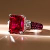 Emerald Cut Red Sapphire Engagement Ring | Two Tone Sterling Silver