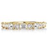 18K Gold Plated Sterling Silver Half Eternity Wedding Band with Round & Emerald Cut Stones