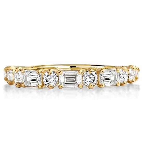 18K Gold Plated Sterling Silver Half Eternity Wedding Band with Round & Emerald Cut Stones