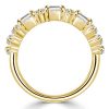 18K Gold Plated Sterling Silver Half Eternity Wedding Band with Round & Emerald Cut Stones