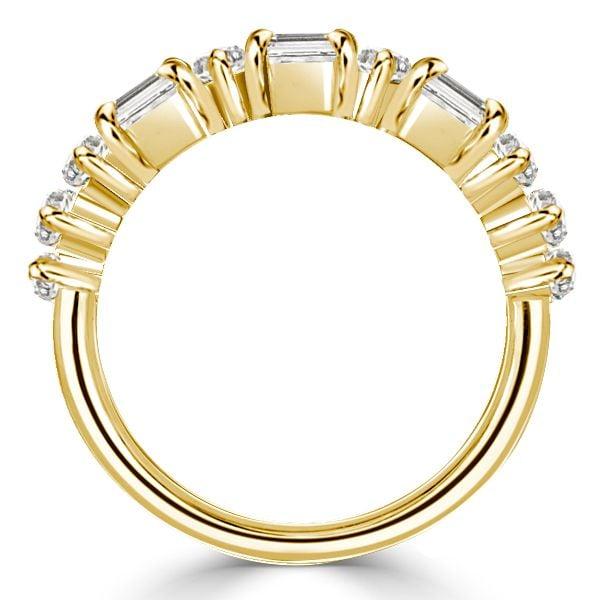 18K Gold Plated Sterling Silver Half Eternity Wedding Band with Round & Emerald Cut Stones