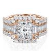 Three Stone Wedding Ring Set - 18K Rose Gold Plated Sterling Silver - 3.00CT Center Stone