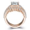 Three Stone Wedding Ring Set - 18K Rose Gold Plated Sterling Silver - 3.00CT Center Stone