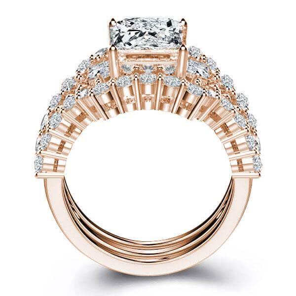 Three Stone Wedding Ring Set - 18K Rose Gold Plated Sterling Silver - 3.00CT Center Stone