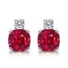 Cushion Cut Ruby & Sapphire Stud Earrings - Sterling Silver