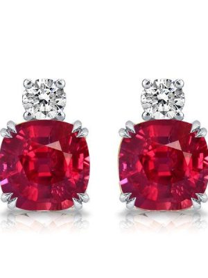 Cushion Cut Ruby & Sapphire Stud Earrings - Sterling Silver