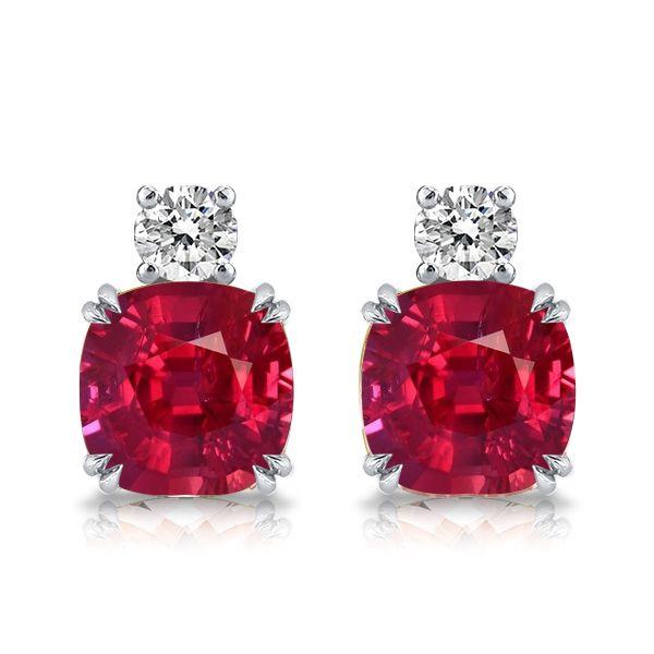 Cushion Cut Ruby & Sapphire Stud Earrings - Sterling Silver