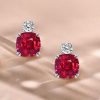 Cushion Cut Ruby & Sapphire Stud Earrings - Sterling Silver