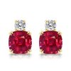 Cushion Cut Ruby & Sapphire Stud Earrings - Sterling Silver