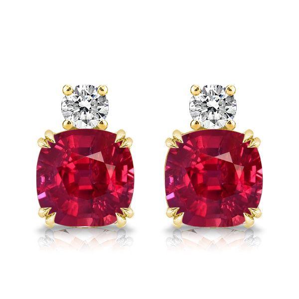 Cushion Cut Ruby & Sapphire Stud Earrings - Sterling Silver
