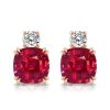 Cushion Cut Ruby & Sapphire Stud Earrings - Sterling Silver