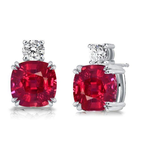 Cushion Cut Ruby & Sapphire Stud Earrings - Sterling Silver