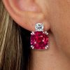 Cushion Cut Ruby & Sapphire Stud Earrings - Sterling Silver