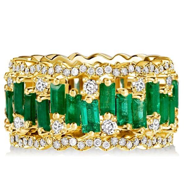 18K Rose Gold Plated Sterling Silver Emerald Cut Triple Row Wedding Band Ring (12.50 CT. TW.)
