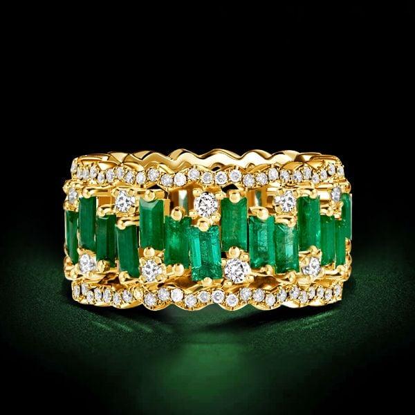 18K Rose Gold Plated Sterling Silver Emerald Cut Triple Row Wedding Band Ring (12.50 CT. TW.)
