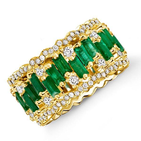 18K Rose Gold Plated Sterling Silver Emerald Cut Triple Row Wedding Band Ring (12.50 CT. TW.)