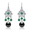 Vintage Style Emerald & Black Pearl Drop Earrings - Sterling Silver