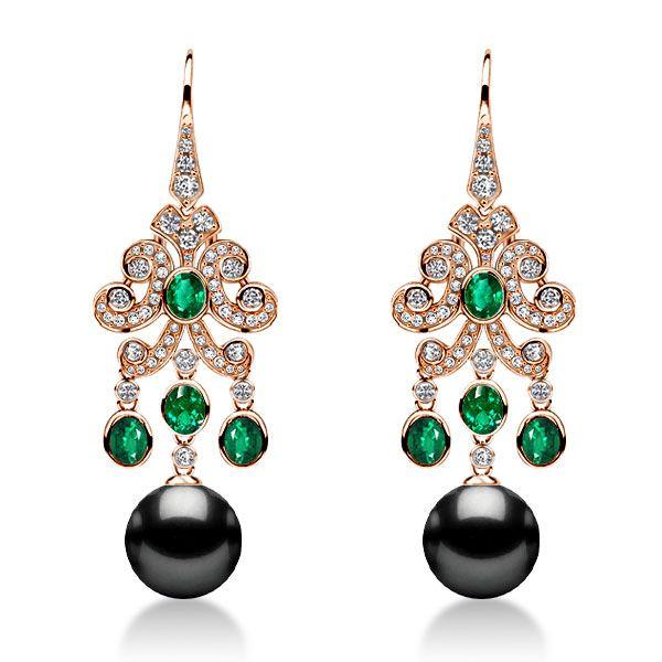 Vintage Style Emerald & Black Pearl Drop Earrings - Sterling Silver