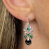 Vintage Style Emerald & Black Pearl Drop Earrings - Sterling Silver