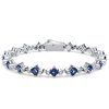 Women's Three Stone Asscher Cut Blue Sapphire Tennis Bracelet in Sterling Silver