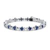 Women's Three Stone Asscher Cut Blue Sapphire Tennis Bracelet in Sterling Silver