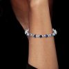 Women's Three Stone Asscher Cut Blue Sapphire Tennis Bracelet in Sterling Silver
