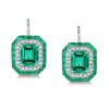 Luxury Emerald Green Double Halo Dangle Earrings in Rhodium Plated 925 Sterling Silver