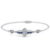 925 Sterling Silver Round White and Blue Sapphire Chain Bracelet for Women