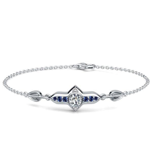925 Sterling Silver Round White and Blue Sapphire Chain Bracelet for Women