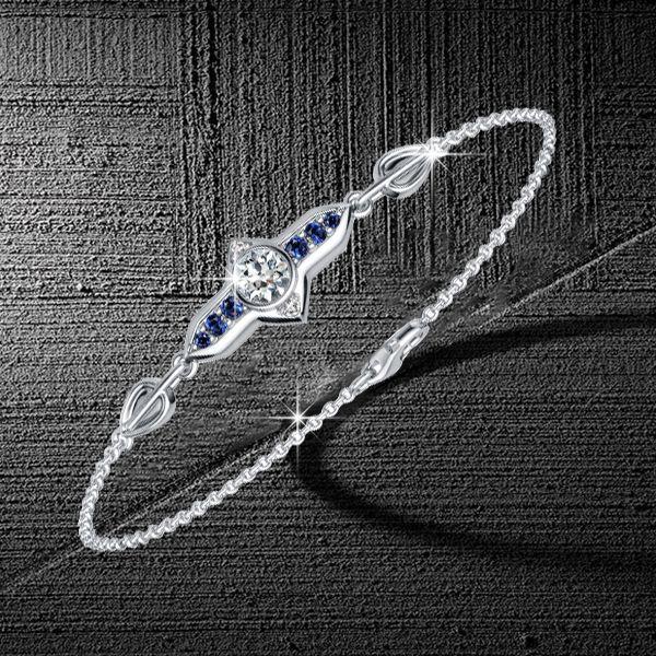 925 Sterling Silver Round White and Blue Sapphire Chain Bracelet for Women