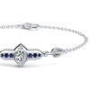 925 Sterling Silver Round White and Blue Sapphire Chain Bracelet for Women