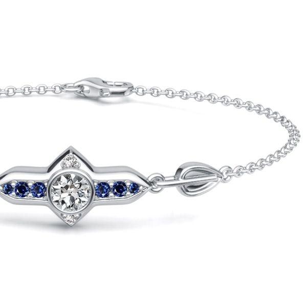 925 Sterling Silver Round White and Blue Sapphire Chain Bracelet for Women