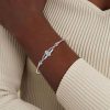 925 Sterling Silver Round White and Blue Sapphire Chain Bracelet for Women