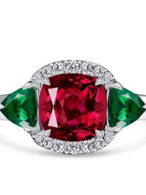 Ruby Cushion Cut Sterling Silver Engagement Ring - 3.75 CTW