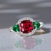 Ruby Cushion Cut Sterling Silver Engagement Ring - 3.75 CTW