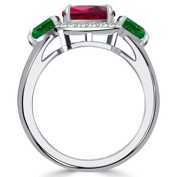 Ruby Cushion Cut Sterling Silver Engagement Ring - 3.75 CTW