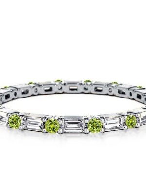 1.44 CT. TW. Baguette Cut Peridot Eternity Wedding Band in Rhodium-Plated Sterling Silver
