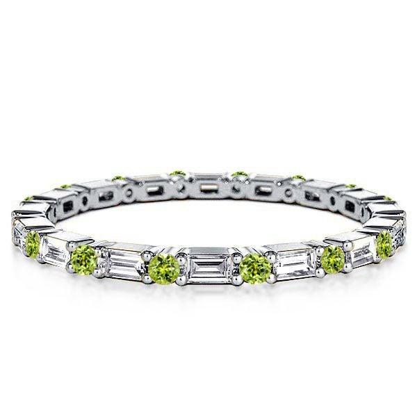 1.44 CT. TW. Baguette Cut Peridot Eternity Wedding Band in Rhodium-Plated Sterling Silver