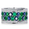 Oval Blue & Emerald Multi-Row Wedding Band - Sterling Silver