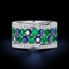 Oval Blue & Emerald Multi-Row Wedding Band - Sterling Silver